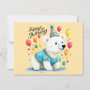 Carte Postale Joyeux Anniversaire Ballons Fête Ours Polaire Art