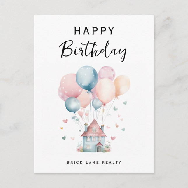 Carte Postale Joyeux Anniversaire Ballons Maison Immobilier (Devant)