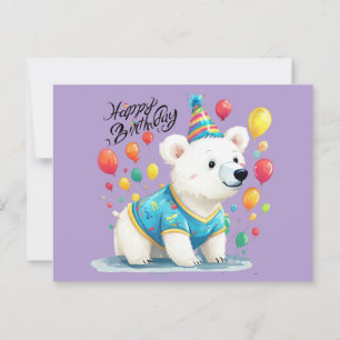 Carte Postale Joyeux Anniversaire Ballons Ours Polaire Fête Art