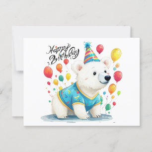 Carte Postale Joyeux Anniversaire Ballons Ours Polaire Fête Art