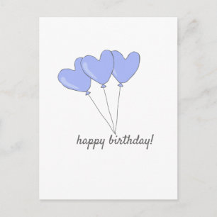 Carte Postale Joyeux Anniversaire Ballons Violets en Forme de Cœ