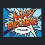 Carte Postale JOYEUX ANNIVERSAIRE Bande Dessinée Pop Art<br><div class="desc">Carte d'anniversaire inspirée de la bande dessinée pop art qui fait un excellent cadeau pour vous, vos amis ou votre famille. Un design cool, tendance et amusant qui met le boum zap pow dans l'anniversaire de n'importe qui. Personnalisez, customisez, faites-le vôtre à la manière Comic Book Pop Art ! Conçu...</div>