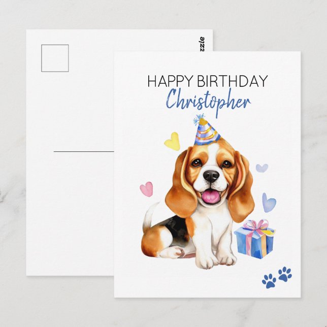 Carte Postale Joyeux Anniversaire Beagle Personnalisé  (Devant / Derrière)