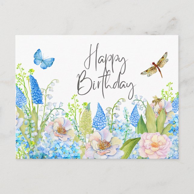 Carte Postale Joyeux anniversaire Beau Fleurs sauvages d'aquarel (Devant)