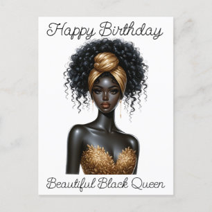 Carte Postale Joyeux anniversaire, belle, reine noire, melanine 