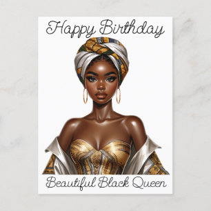 Carte Postale Joyeux anniversaire, belle, reine noire, melanine 