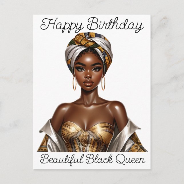 Carte Postale Joyeux anniversaire, belle reine noire, melanine p (Devant)