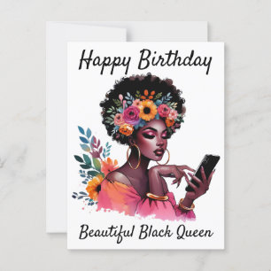 Carte Postale Joyeux Anniversaire Belle Reine Noire Mélanine Sis