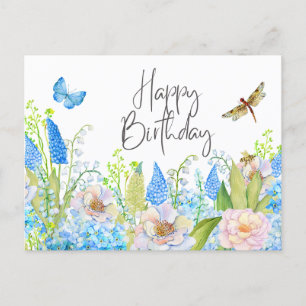Carte Postale Joyeux Anniversaire Belles Fleurs Sauvages Aquarel