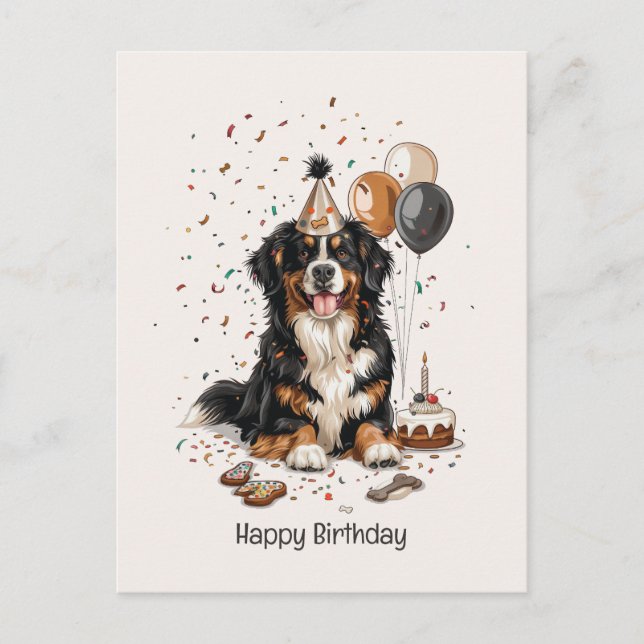 Carte Postale Joyeux anniversaire Bernese Mountain Dog (Devant)