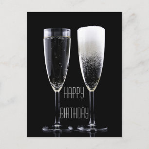 Carte Postale Joyeux Anniversaire Black White Champagne Flute Lu