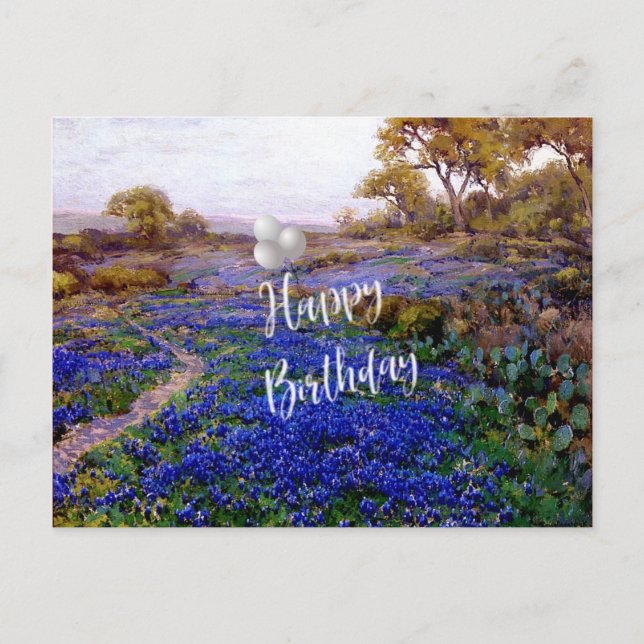 Carte Postale Joyeux anniversaire - Bluebonnets à Twilight, (Devant)