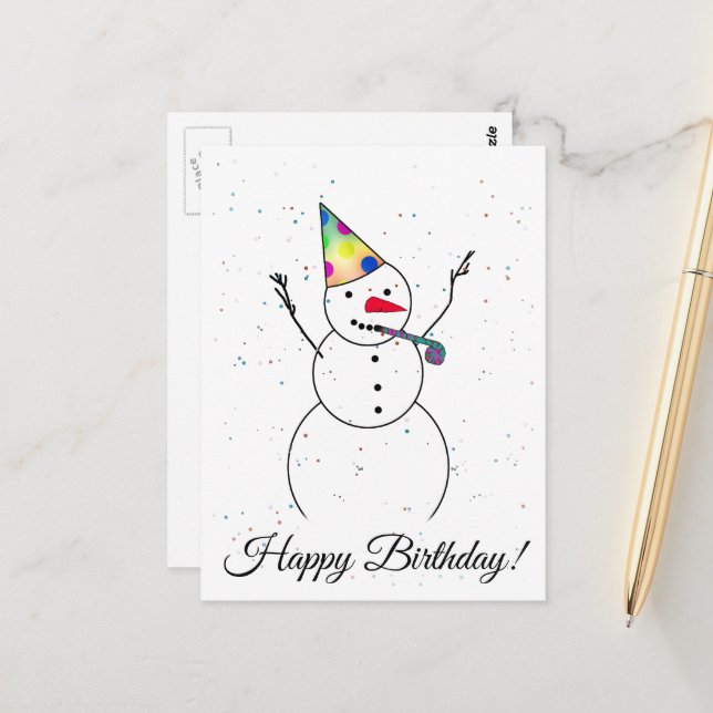 Carte Postale Joyeux Anniversaire ! Bonhomme de neige (Devant/Arrière en situation)