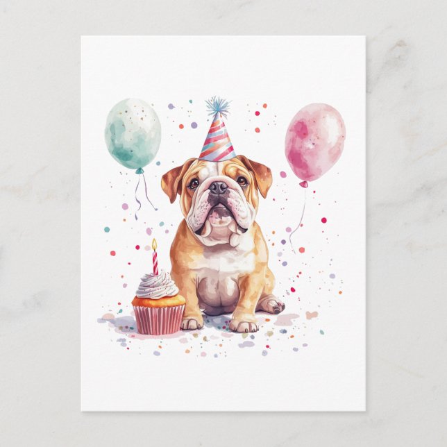 Carte Postale Joyeux Anniversaire Bouledogue Anglais (Devant)