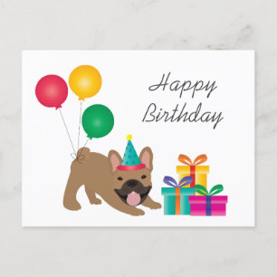 Carte Postale Joyeux Anniversaire Bouledogue Français Coloré