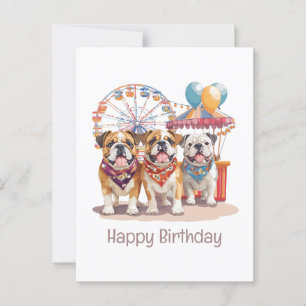 Carte Postale Joyeux Anniversaire Bouledogues Anglais À Une Foir