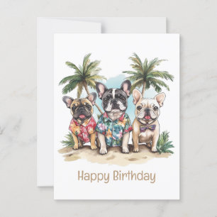 Carte Postale Joyeux Anniversaire Bouledogues Français Portant H