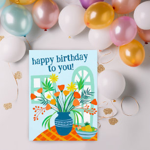 Carte Postale Joyeux Anniversaire Bouquet Floral Mignon de Coule