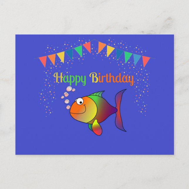 Carte Postale Joyeux Anniversaire, Bubbles le Poisson design pop (Devant)