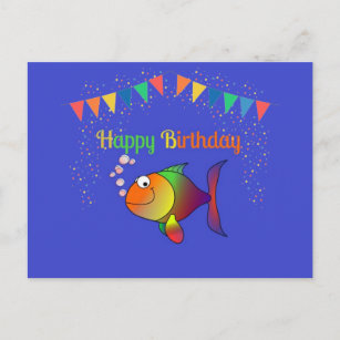 Carte Postale Joyeux anniversaire, Bubbles the Fish design popul