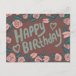 Carte Postale Joyeux Anniversaire Cadre Rose Rose Foncé Personna