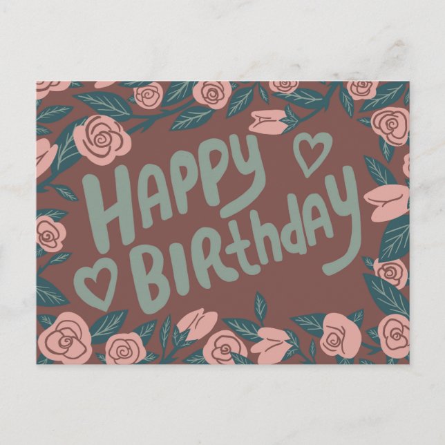 Carte Postale JOYEUX ANNIVERSAIRE Cadre Rose Rose Foncé Personna (Devant)