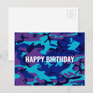 Carte Postale Joyeux Anniversaire Camouflage Bleu Foncé & Violet