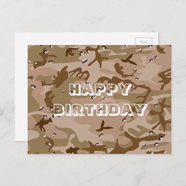 Carte Postale Joyeux Anniversaire Camouflage Marron Désert Abstr (Devant / Derrière)