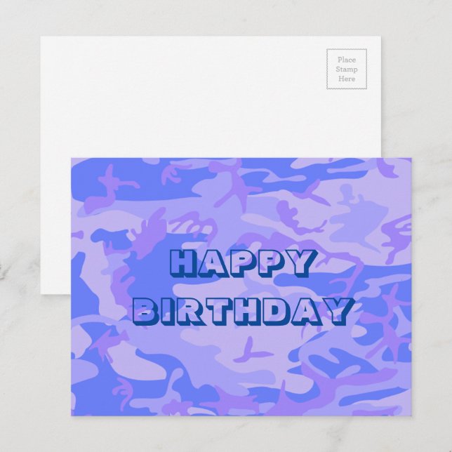 Carte Postale Joyeux Anniversaire Camouflage Pastel Bleu Abstrai (Devant / Derrière)