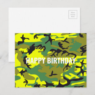 Carte Postale Joyeux Anniversaire Camouflage Vert Jaune Abstrait