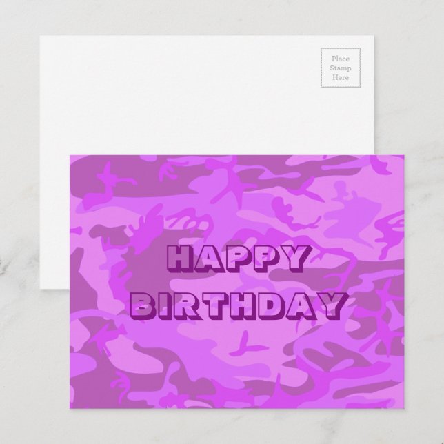 Carte Postale Joyeux Anniversaire Camouflage Violet Clair Abstra (Devant / Derrière)