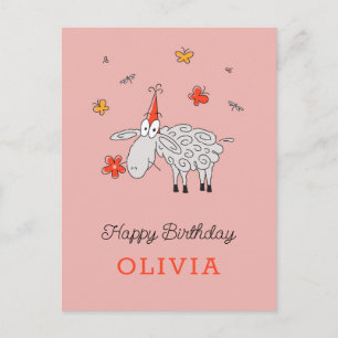 Carte Postale Joyeux Anniversaire Casquette mignon Cartoon Lambk