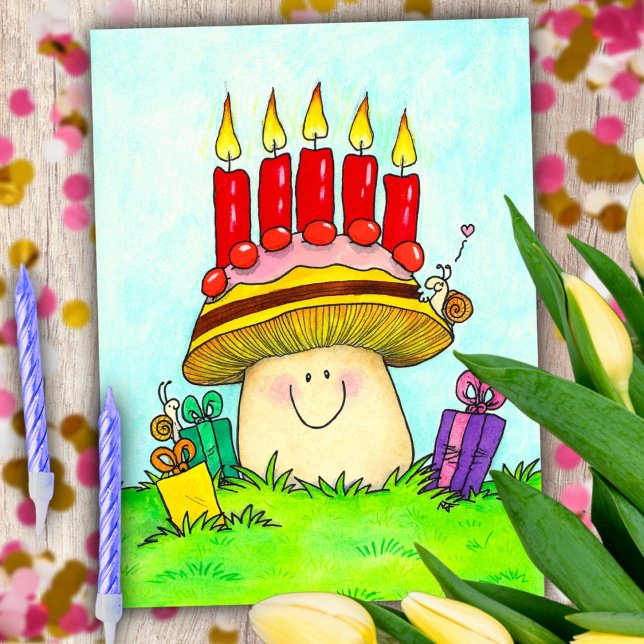 Carte Postale Joyeux Anniversaire Champignon (Créateur téléchargé)
