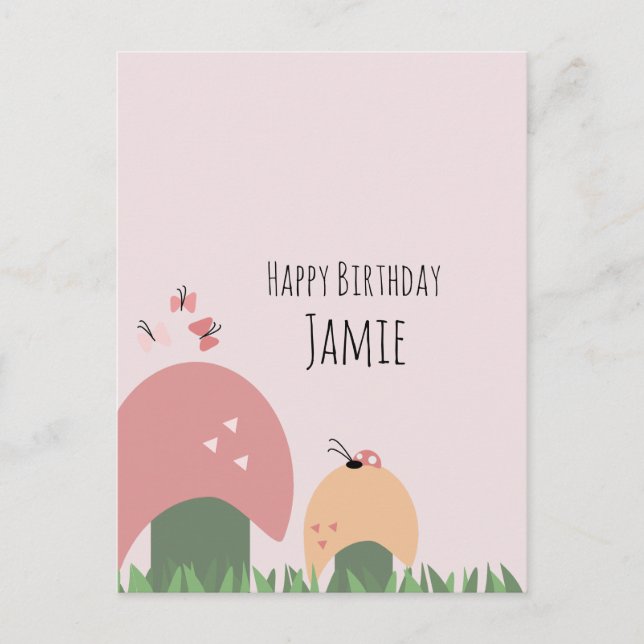 Carte Postale Joyeux Anniversaire Champignons, Papillons et Cocc (Devant)