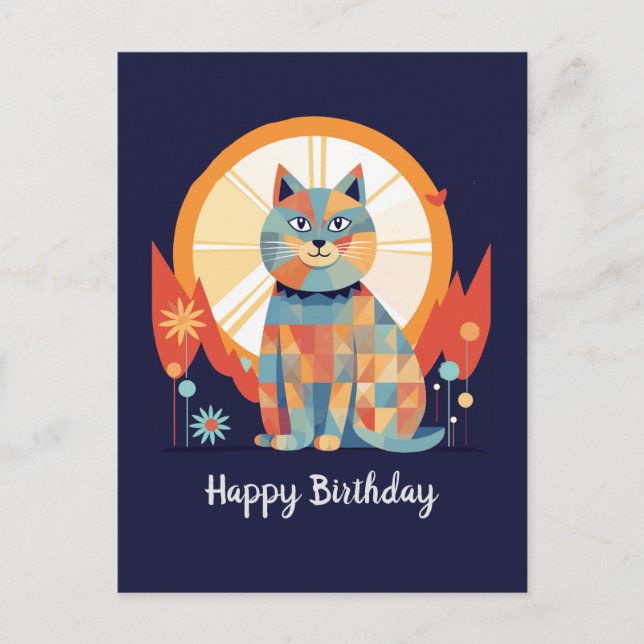 Carte Postale Joyeux Anniversaire Chat (Devant)
