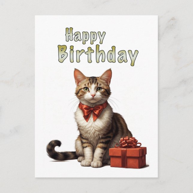 Carte Postale joyeux anniversaire chat (Devant)