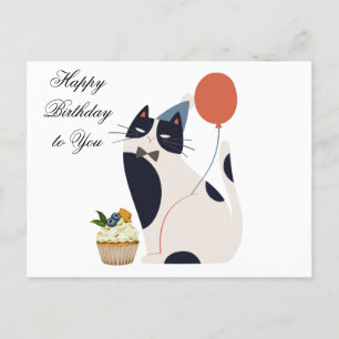 Carte Postale Joyeux Anniversaire Chat avec Cupcake 