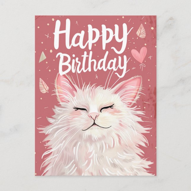 Carte Postale Joyeux Anniversaire Chat Blanc (Devant)