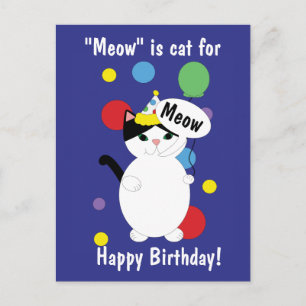 Carte Postale Joyeux Anniversaire Chat Coloré Drôle Meow Personn