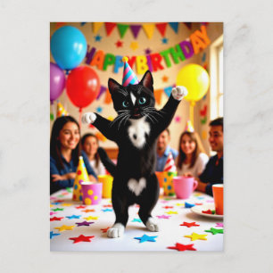 Carte Postale Joyeux Anniversaire Chat de fête dansant