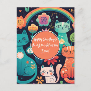 Carte Postale Joyeux Anniversaire Chat de Style Boho Mignon