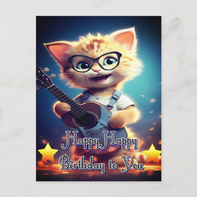 Carte Postale Joyeux anniversaire chat mignon (Devant)