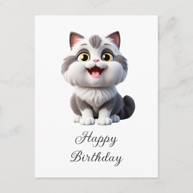 Carte Postale Joyeux Anniversaire Chat Mignon Drôle (Devant)
