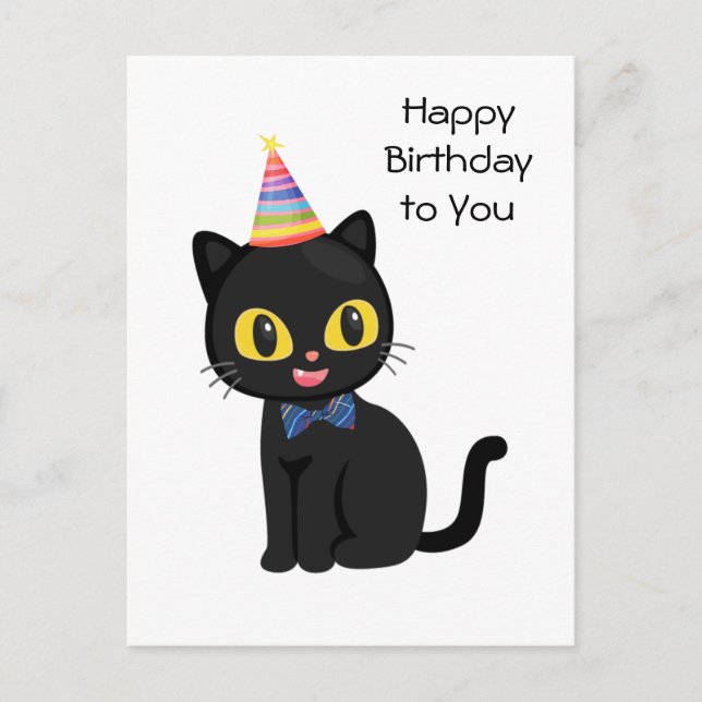 Carte Postale Joyeux Anniversaire Chat noir avec Casquette de fê (Devant)