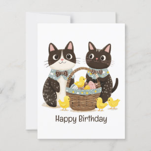 Carte Postale Joyeux Anniversaire Chats de Pâques Panier de Pâqu