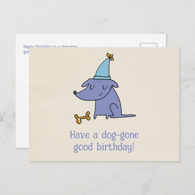 Carte Postale Joyeux anniversaire chien avec un chapeau de fête  (Devant / Derrière)