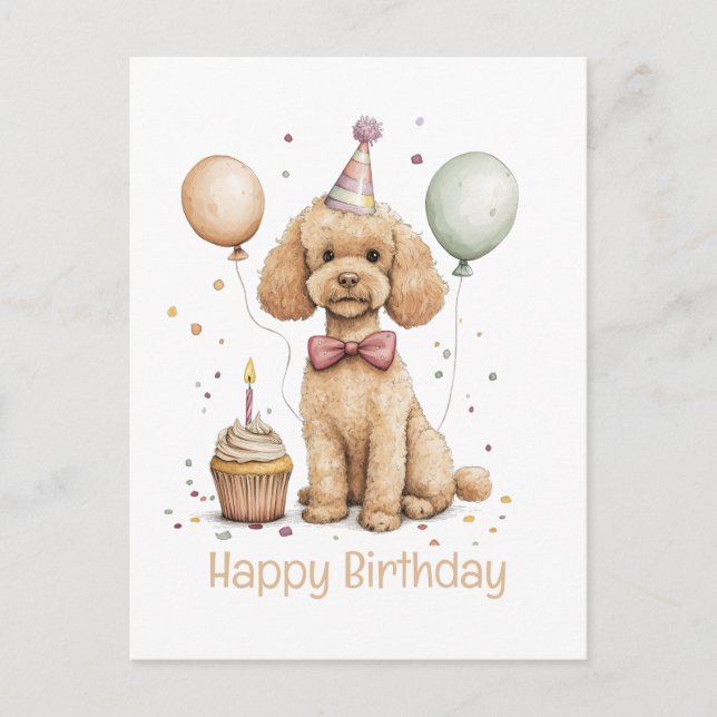 Carte Postale Joyeux Anniversaire Chien Caniche Standard (Devant)