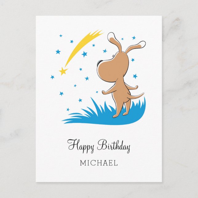 Carte Postale Joyeux Anniversaire Chien Chiot Puppy Shooting Sta (Devant)