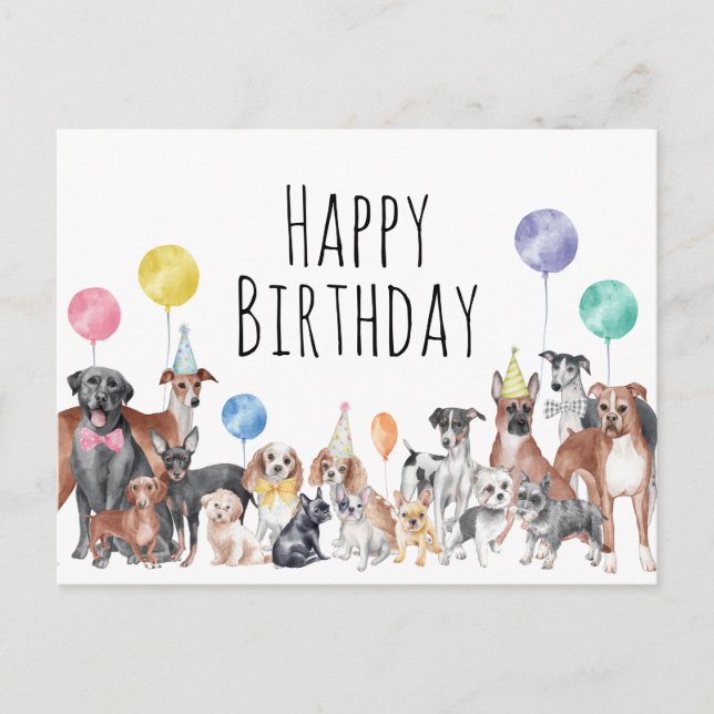 Carte Postale Joyeux Anniversaire Chien Coloré Mignon  (Devant)