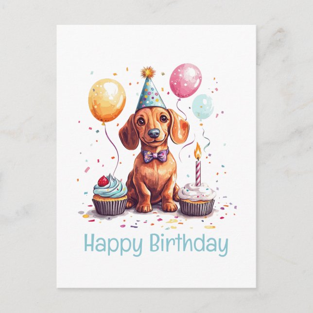 Carte Postale Joyeux Anniversaire Chien Dachshund  (Devant)